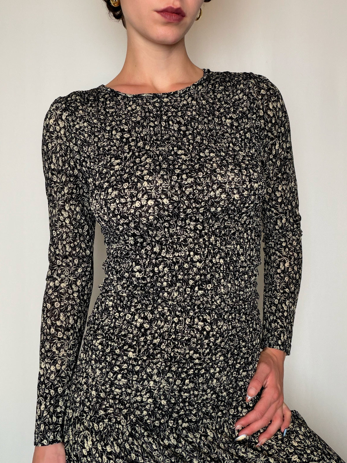 Robe longue smockée à fleurs M/L vintage