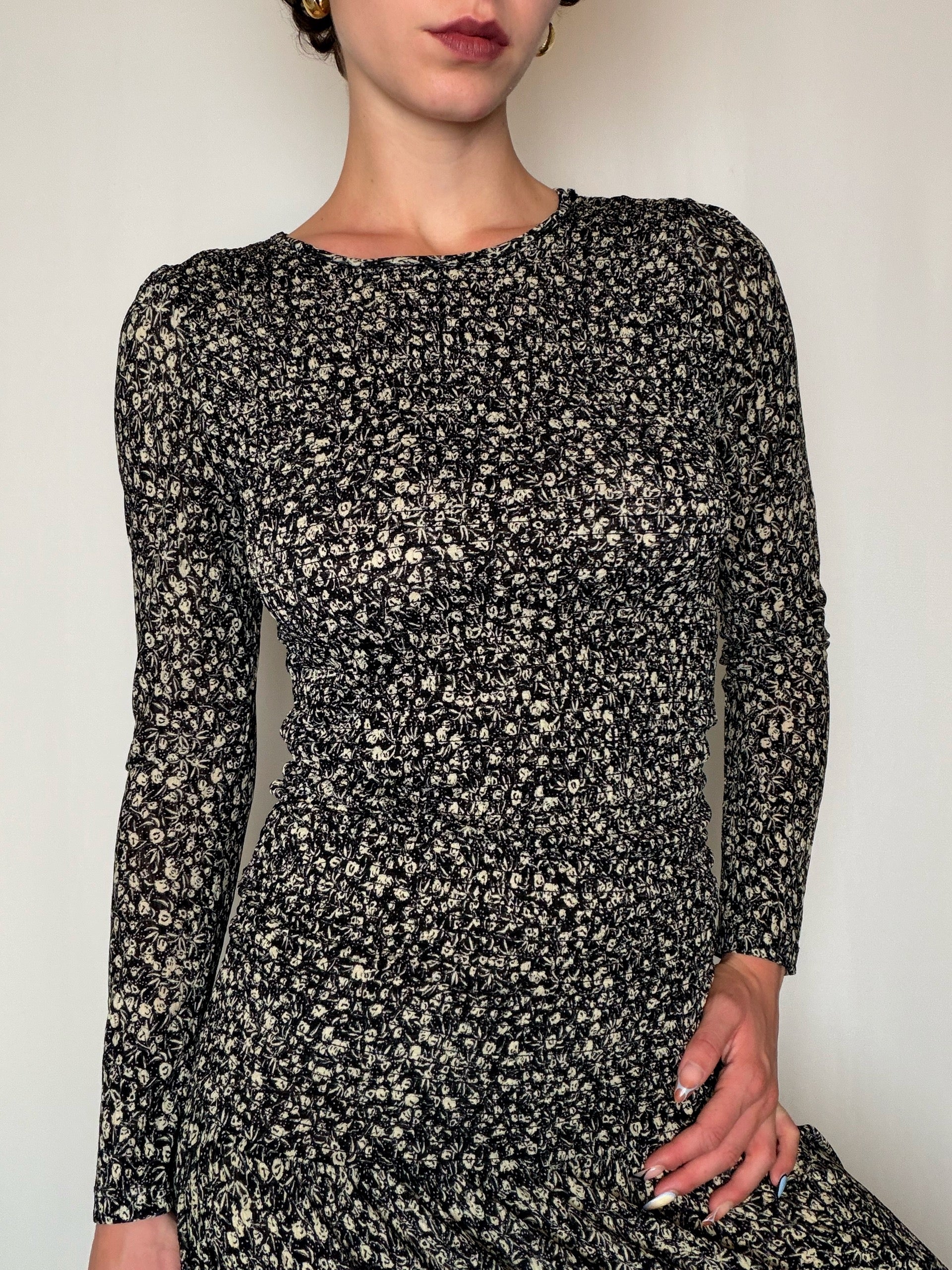 Robe longue smockée à fleurs M/L vintage