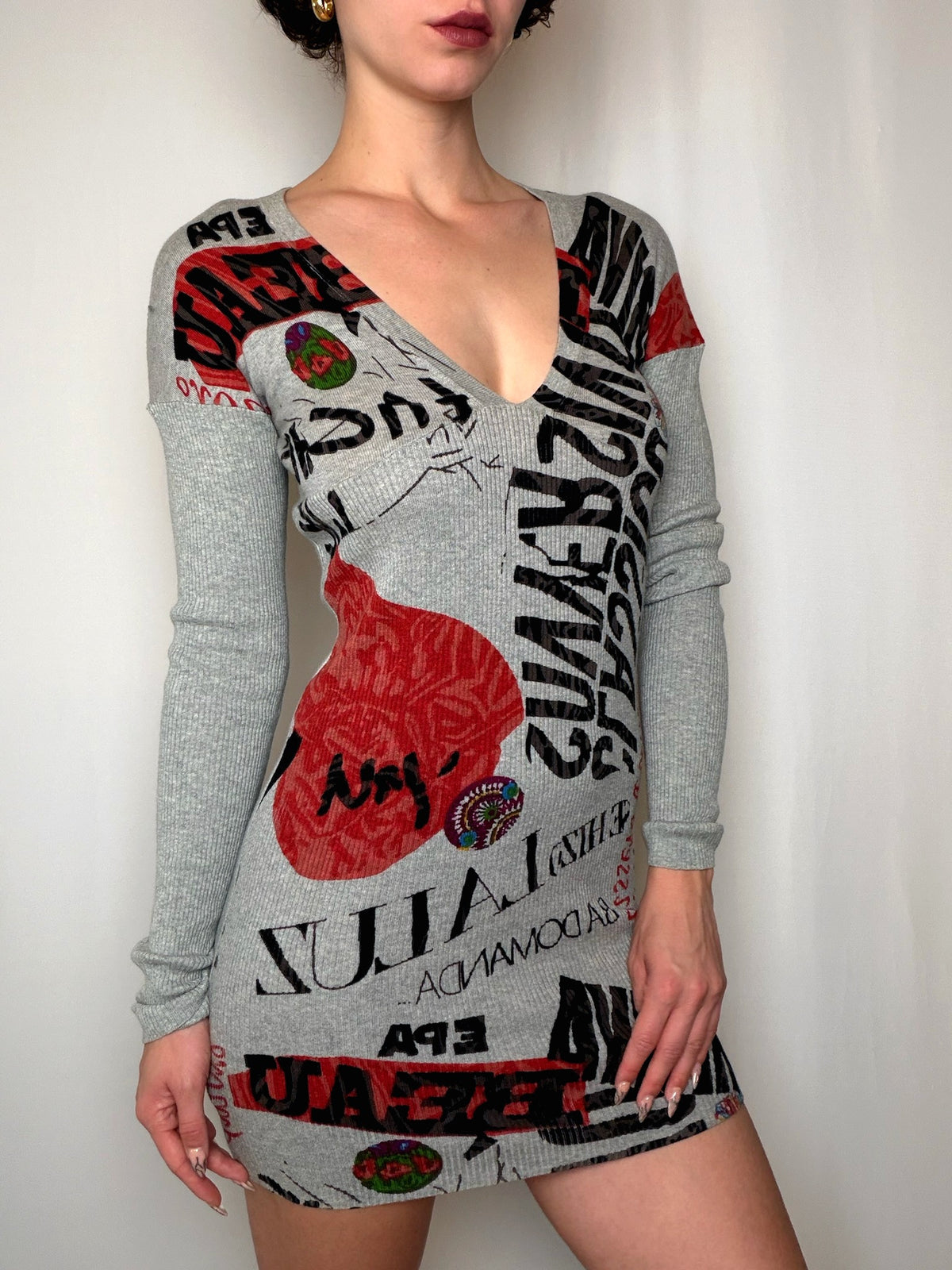 Robe pull grise imprimée Desigual S vintage