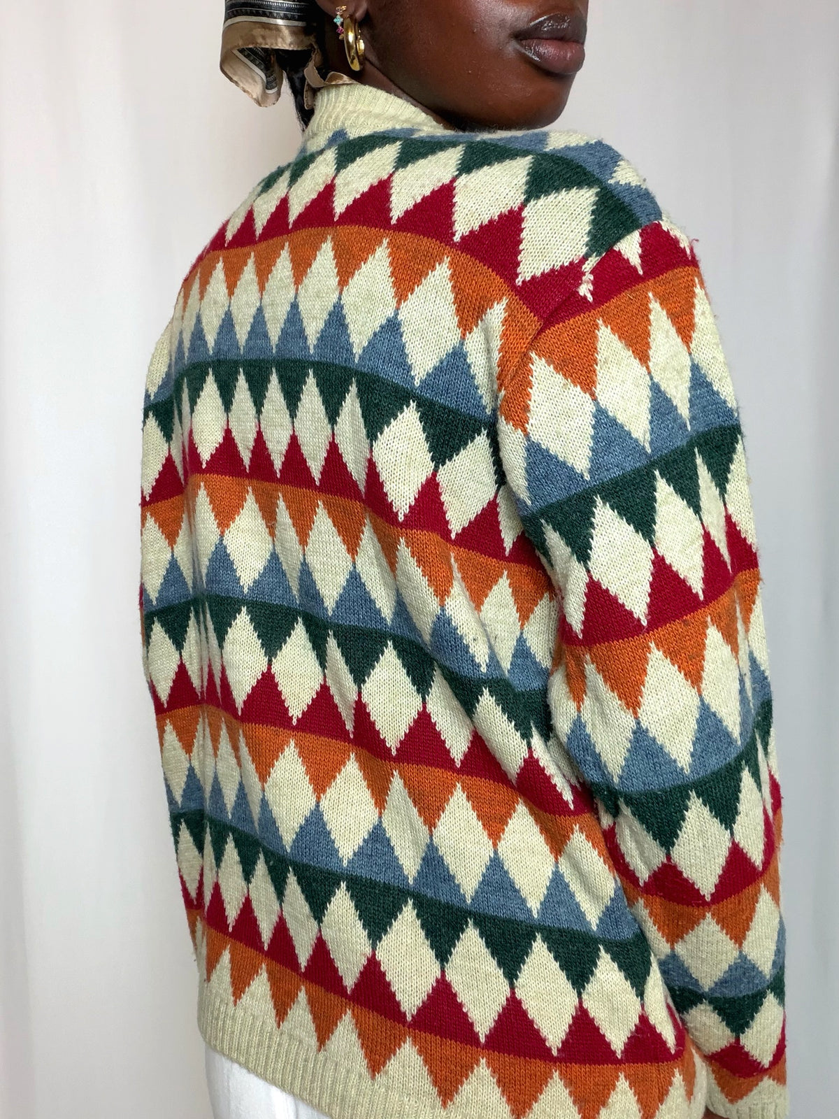 Cardigan à losanges multicolores M/L vintage