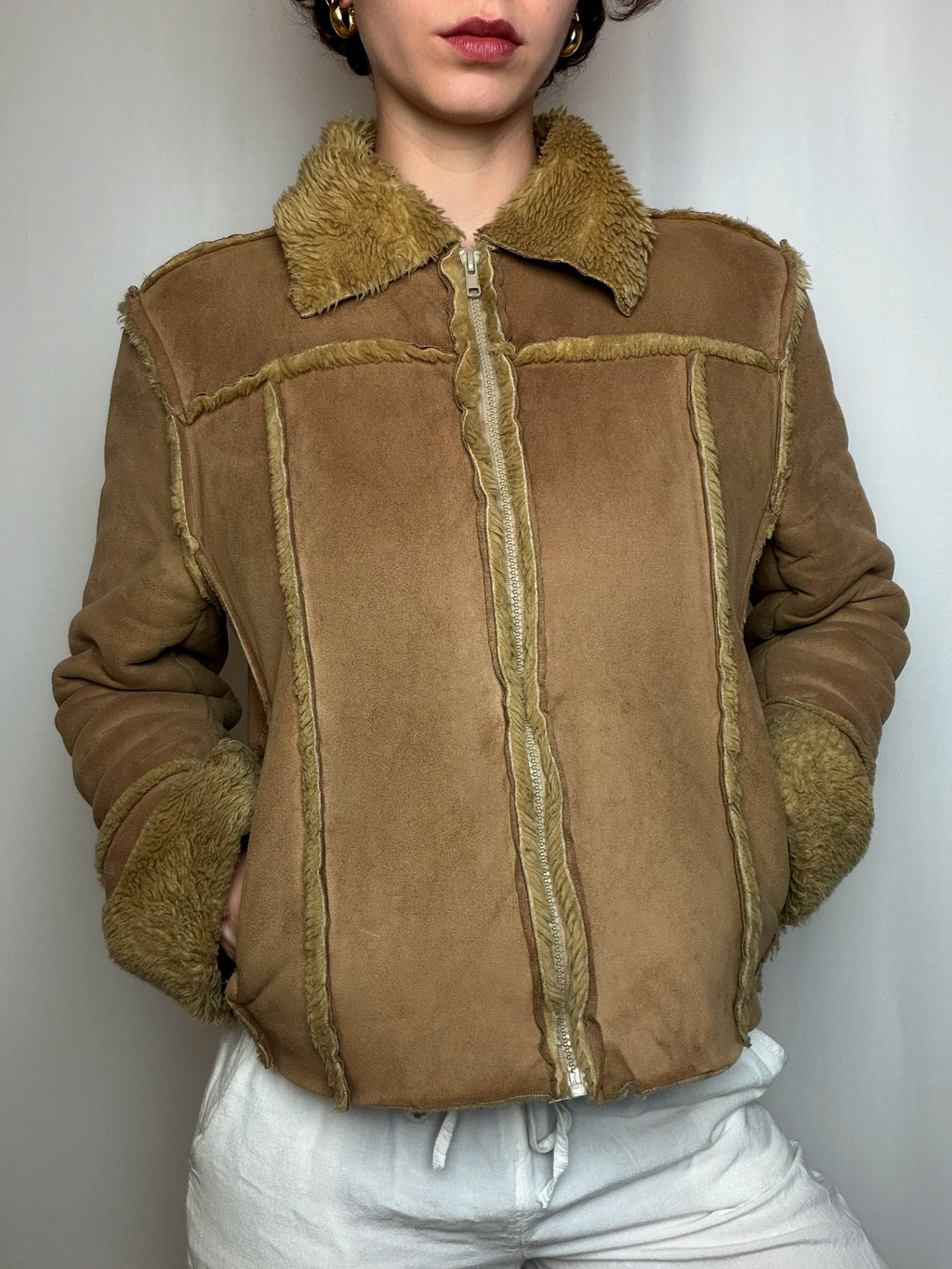 veste en suedine beige vintage