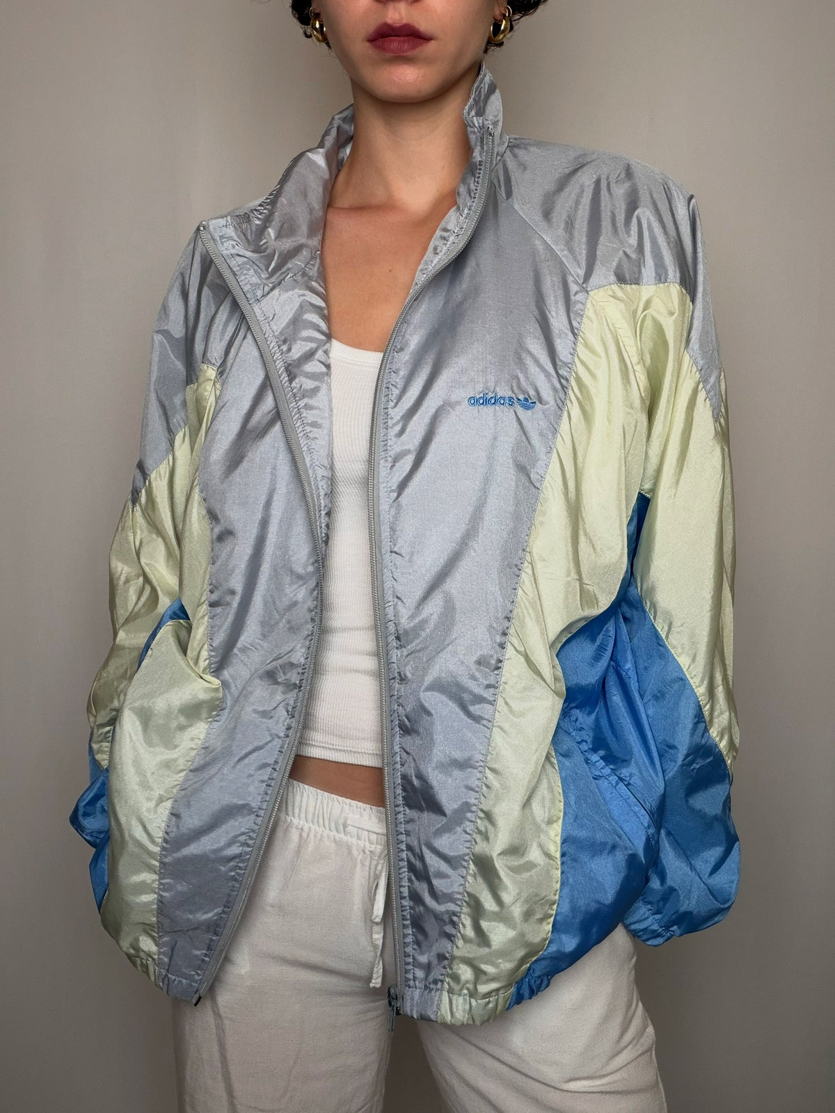 Jacket de sport Gris Argent / Multicolore Adidas L vintage