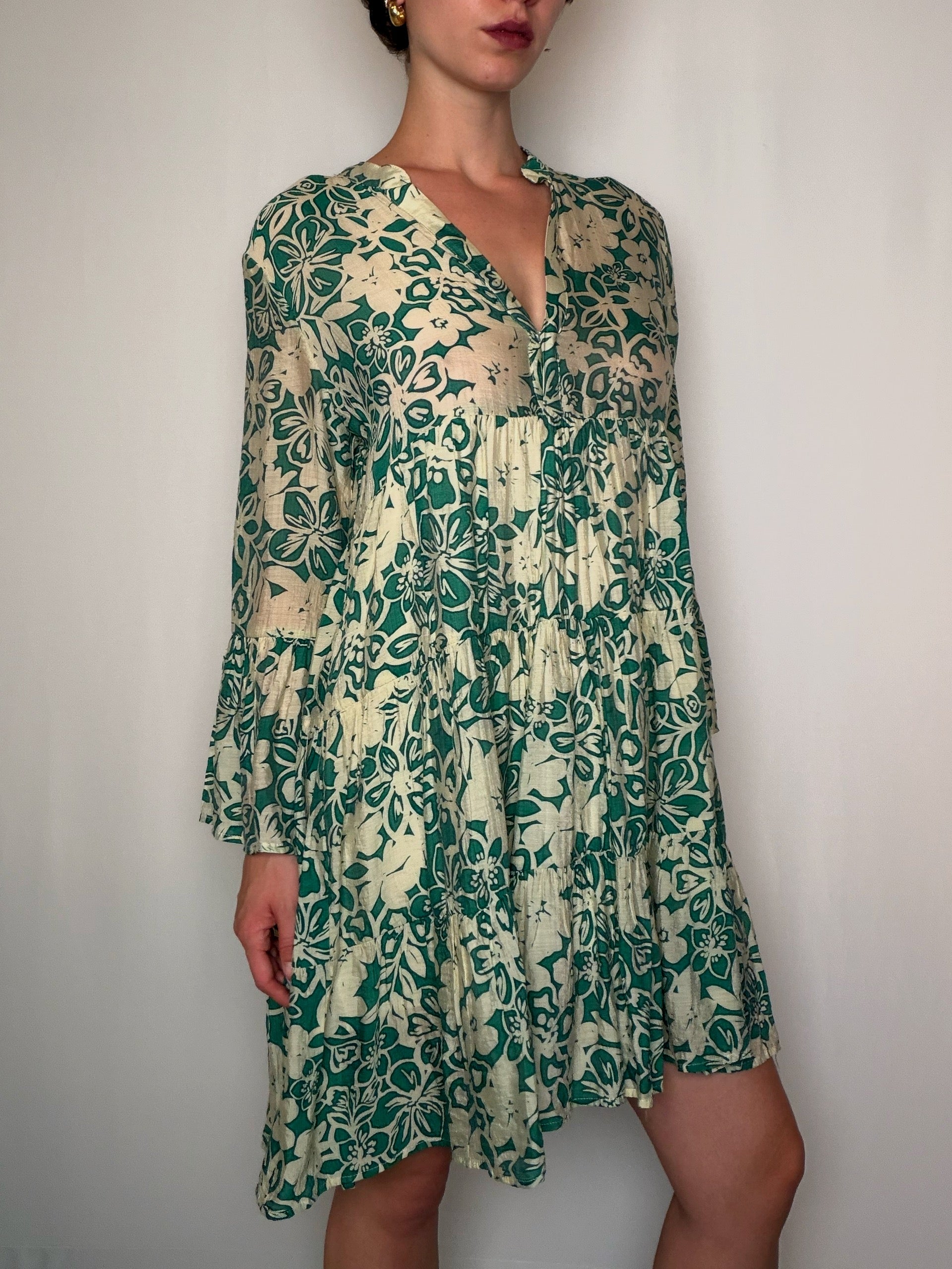 Robe imprimée verte M vintage