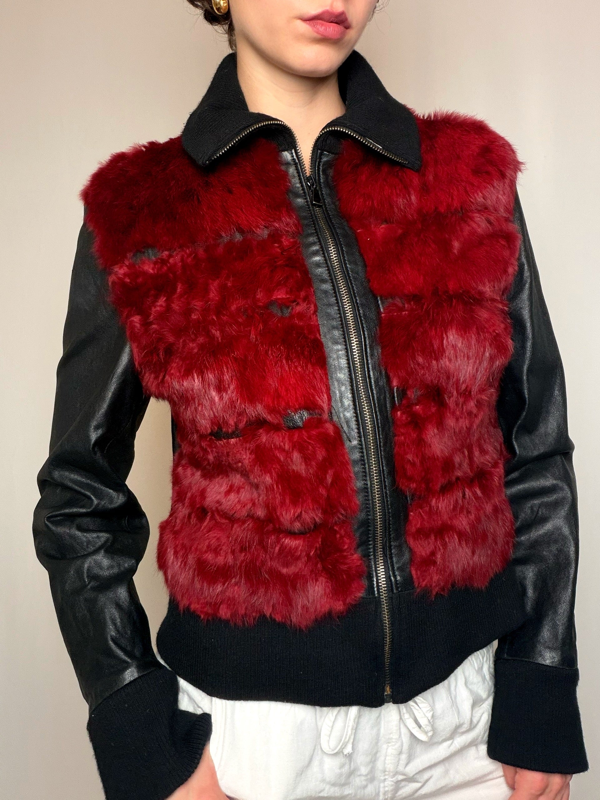 Veste bimatiere Noir Et Rouge S/M vintage