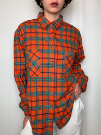 Chemise en flannelle orange à carreaux M vintage