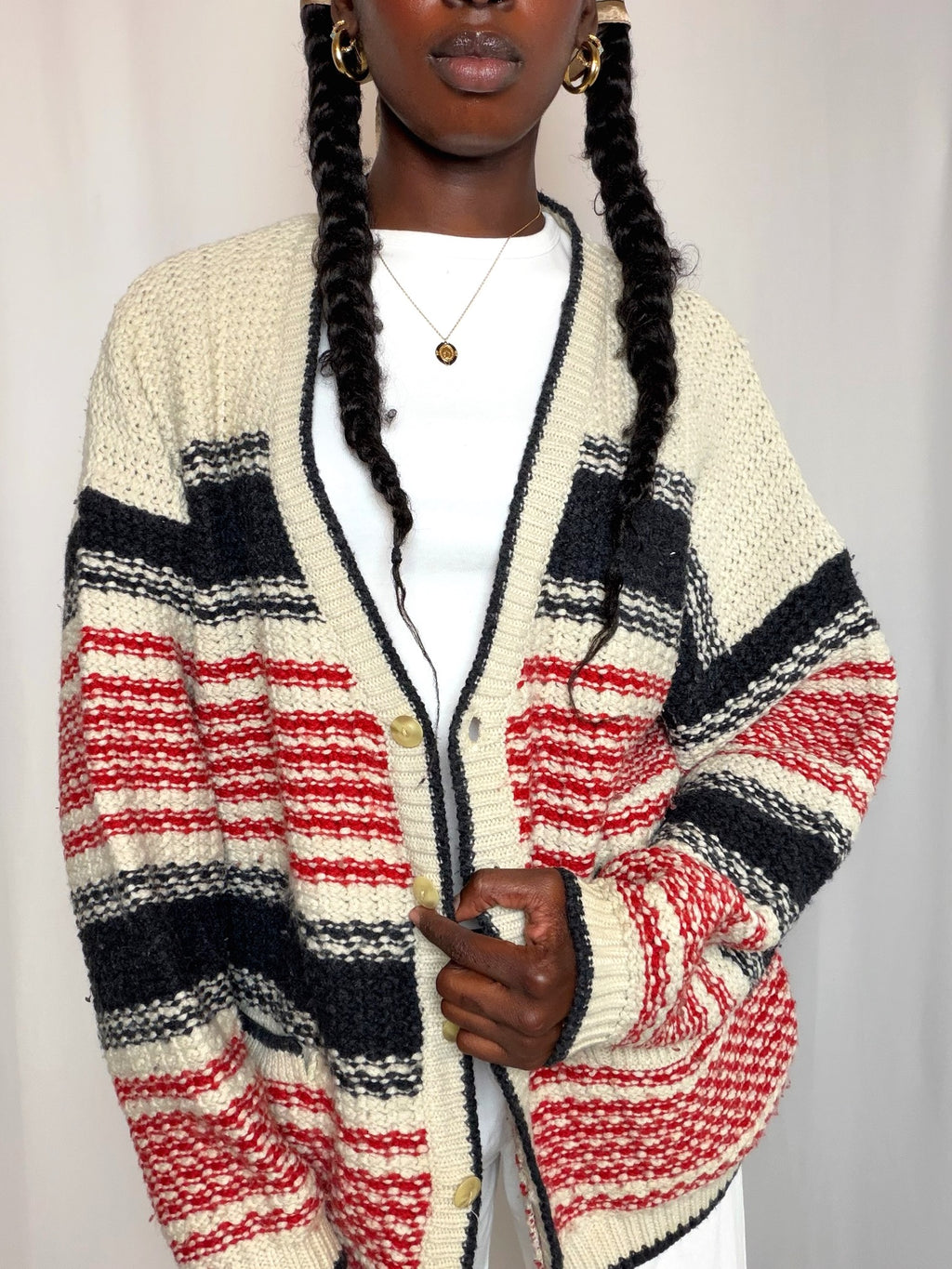 Cardigan oversized rayé L vintage