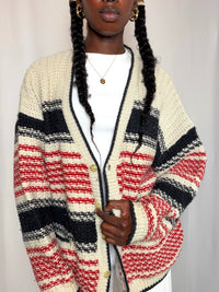 Cardigan oversized rayé L vintage