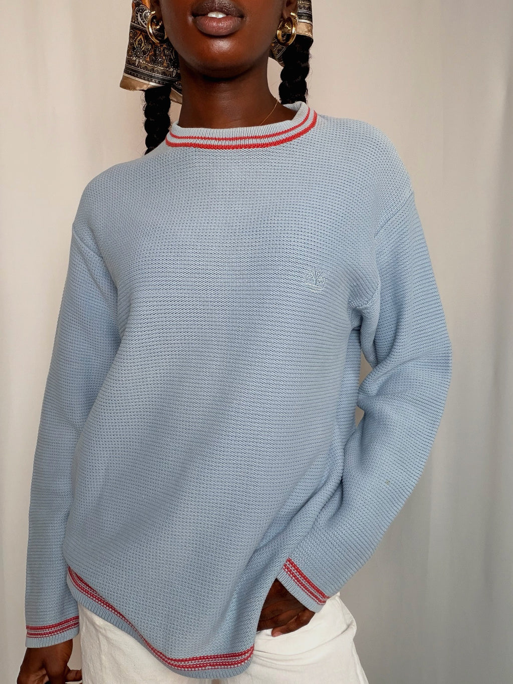 Pull bleu ciel avec détails rouges Timberland M vintage