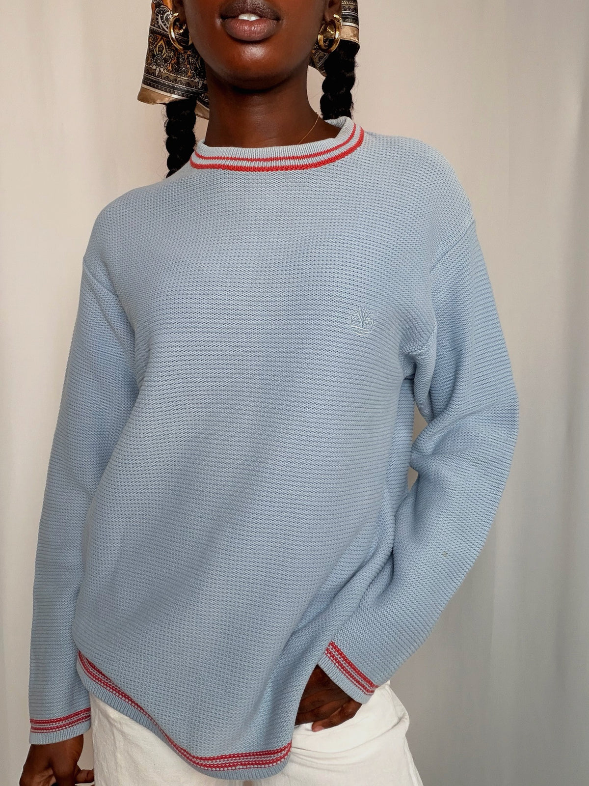 Pull bleu ciel avec détails rouges Timberland M vintage