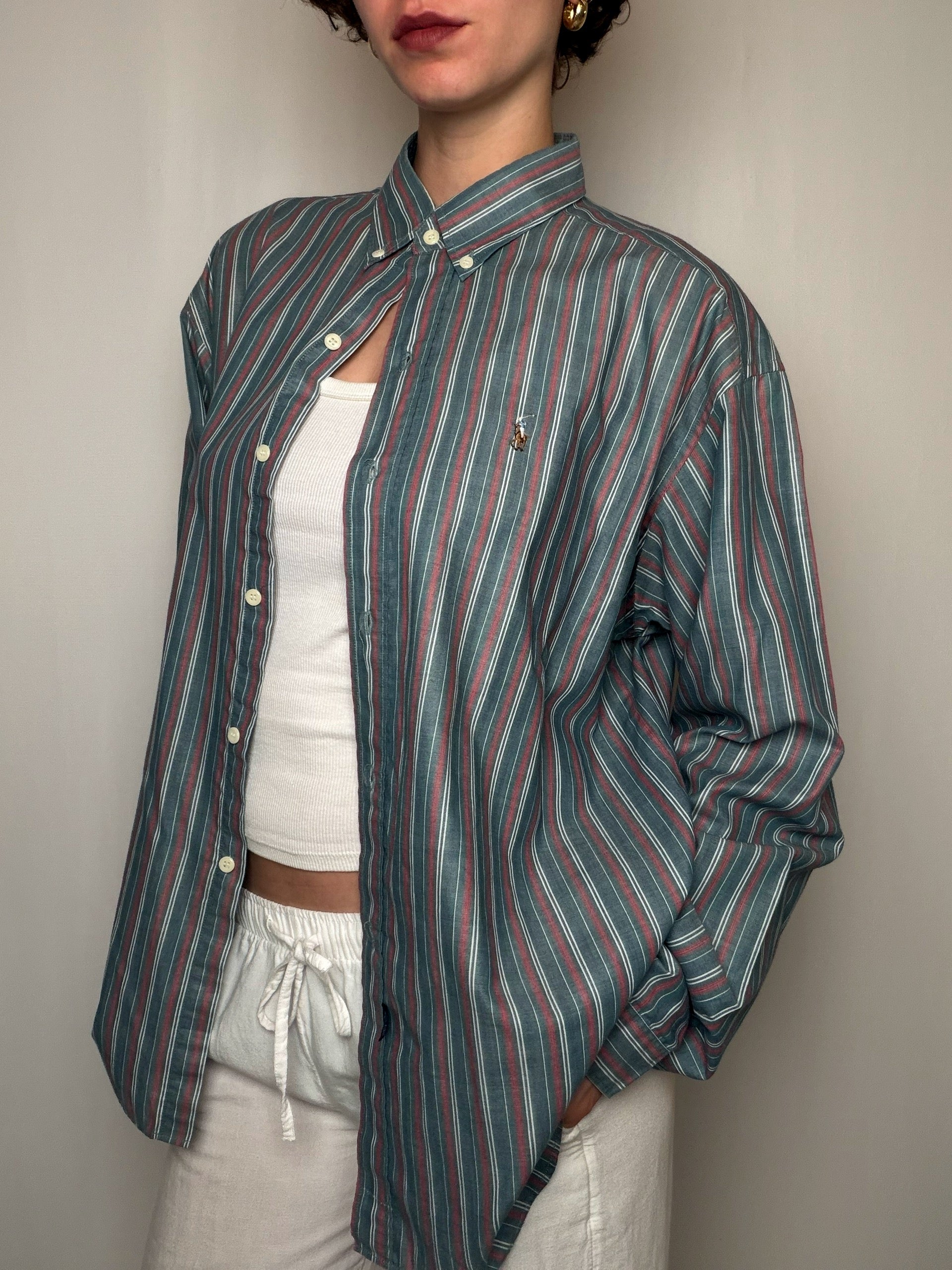 Chemise Rayé Bleu Pétrole / Bordeaux Ralph Lauren M/L vintage