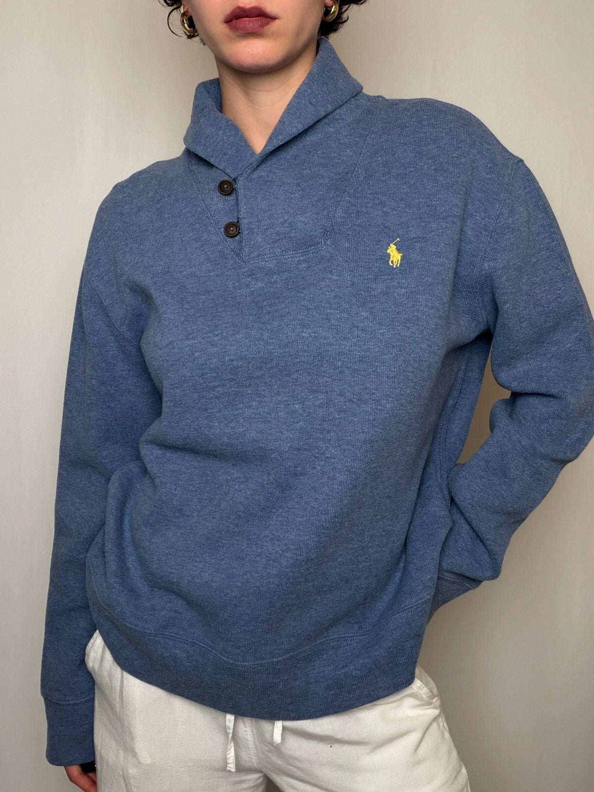 Pull col chale bleu Ralph Lauren L vintage