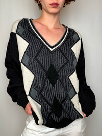 Pull Noir Et Écru XL vintage