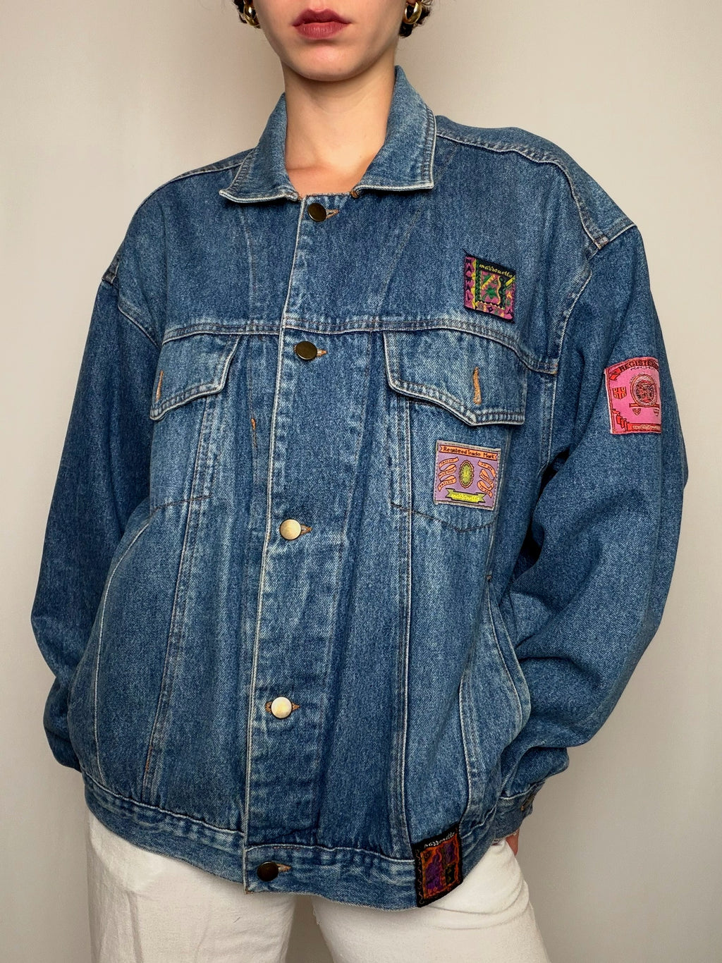 Veste en jean bleue avec détails L/XL vintage