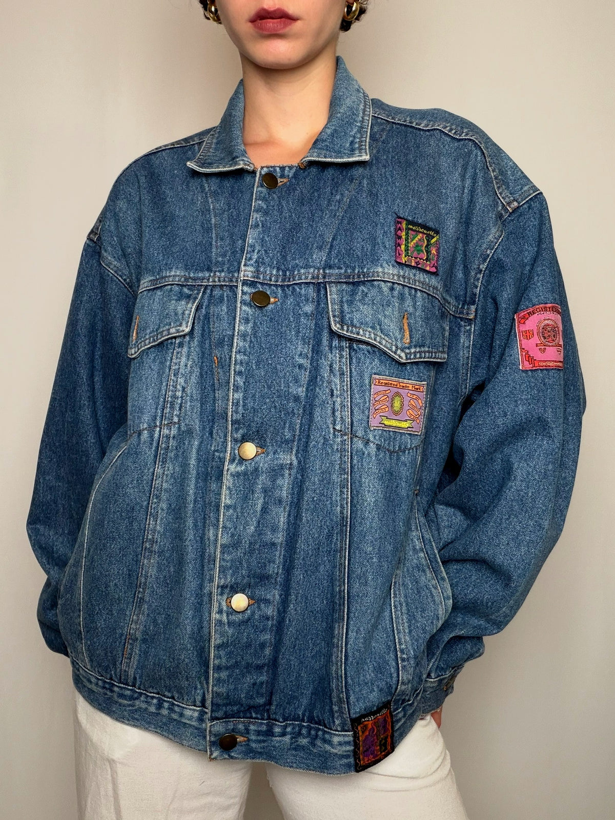 Veste en jean bleue avec détails L/XL vintage