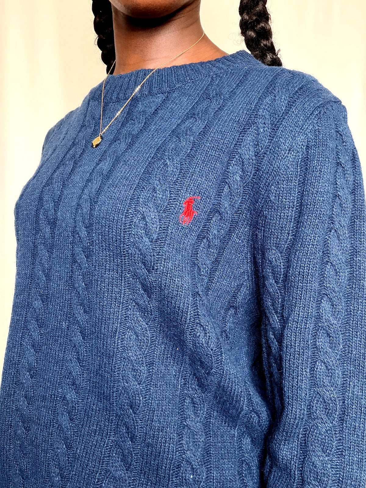Pull tressé marine Ralph Lauren S vintage