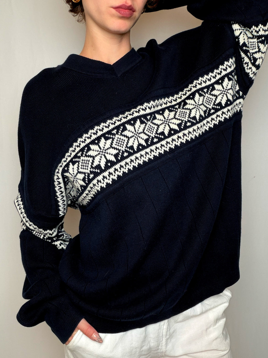 Pull marine à motifs ecrus Esprit XL vintage