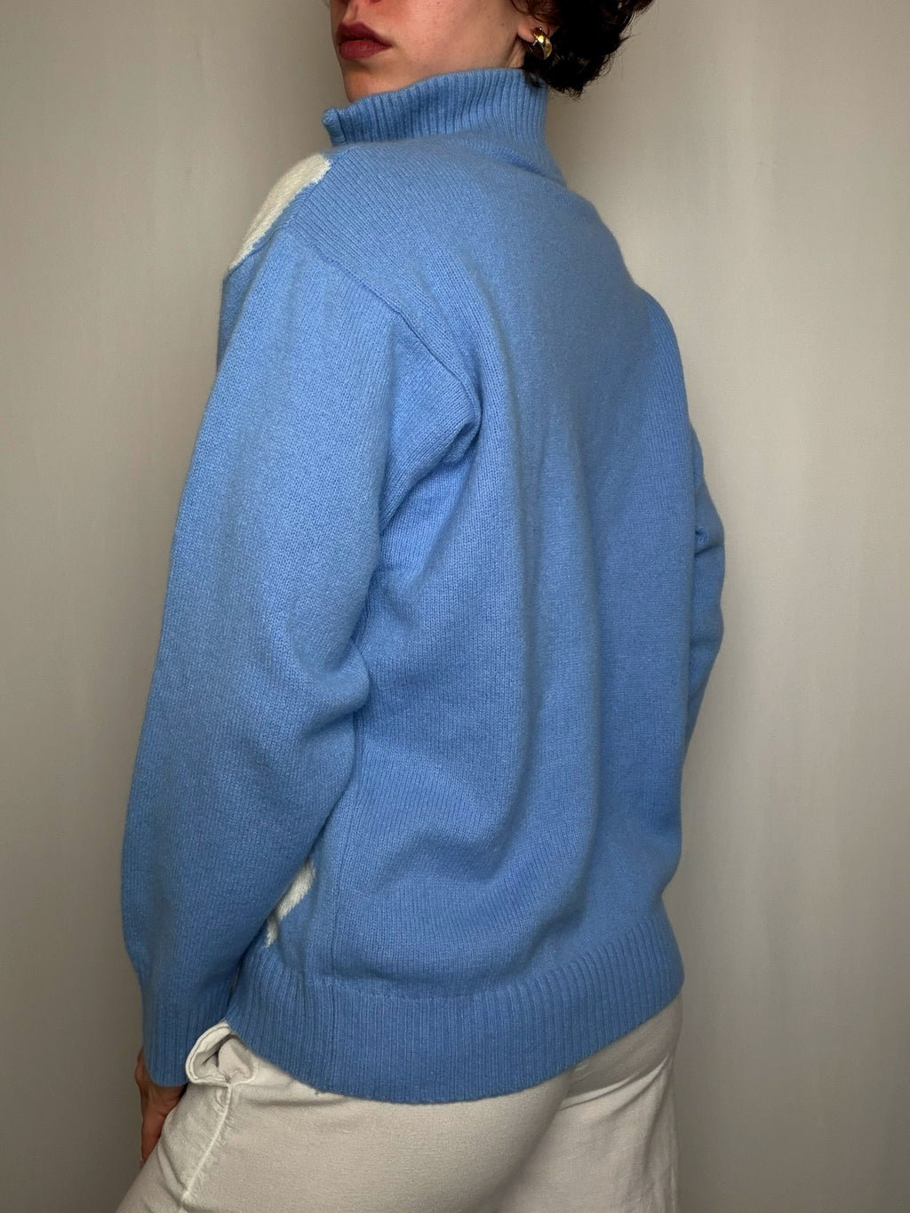 Pull camioneur à carreaux bleu L vintage