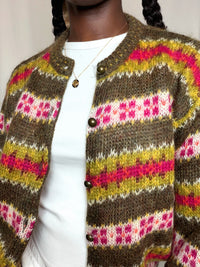 Cardigan rayé vert et rose Benetton S vintage