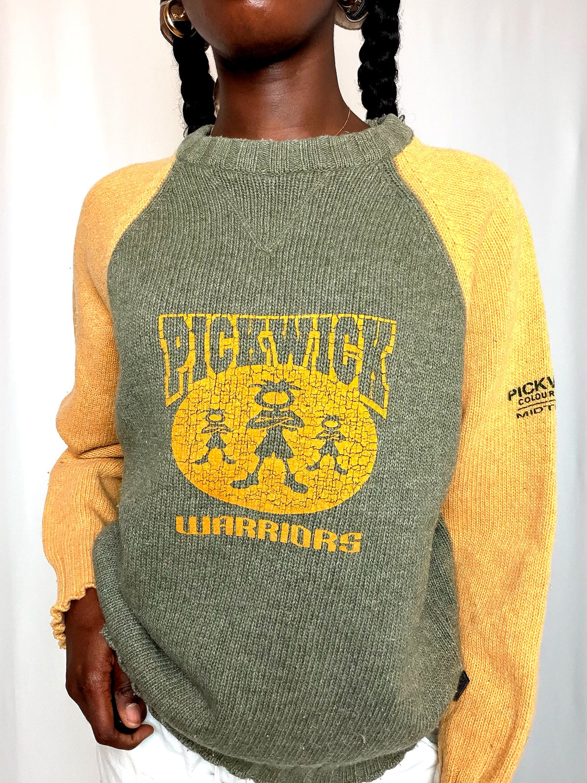 Pull moutarde et kaki vintage