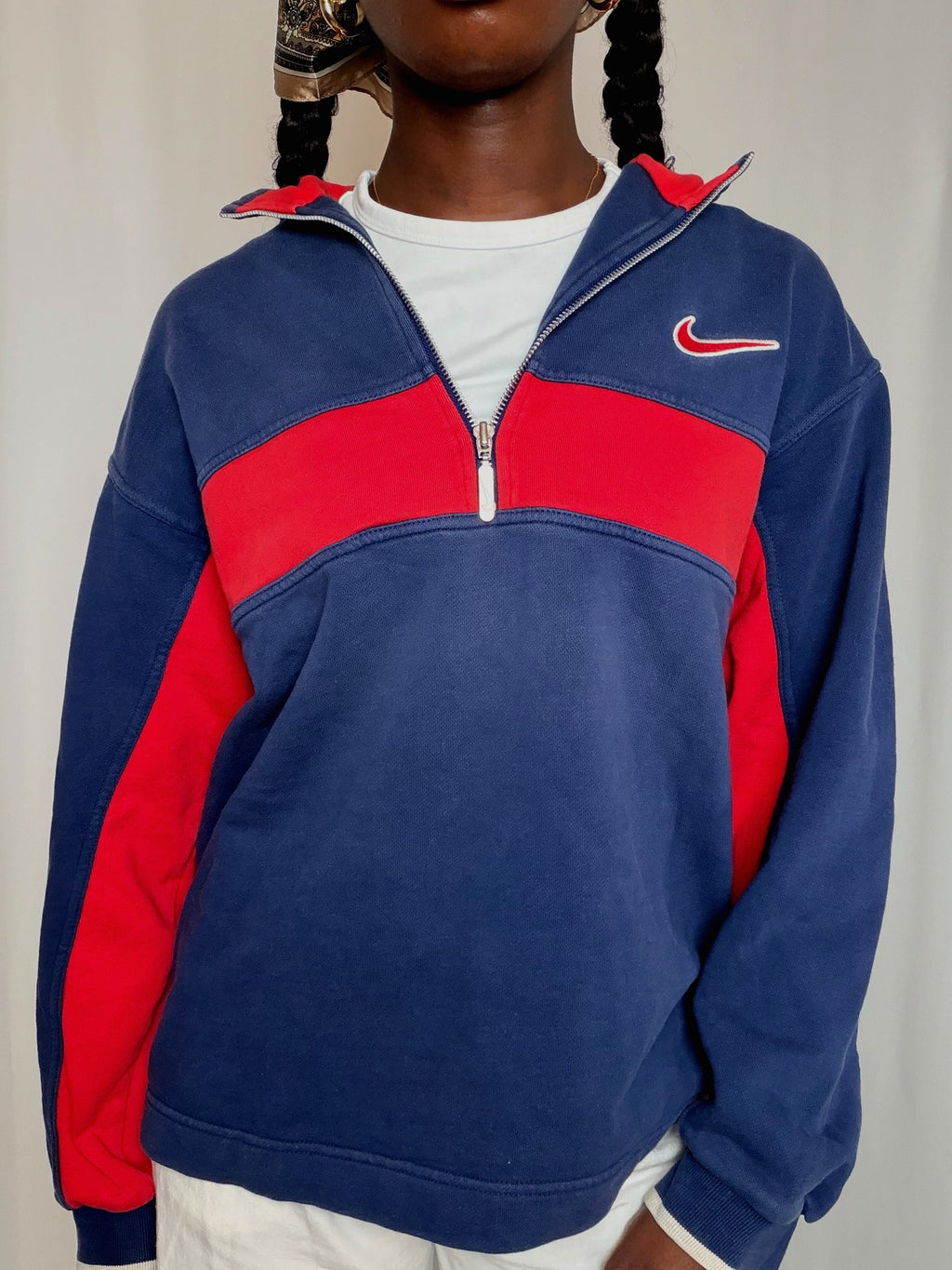 Sweat Bleu Marine Et Rouge Nike S vintage