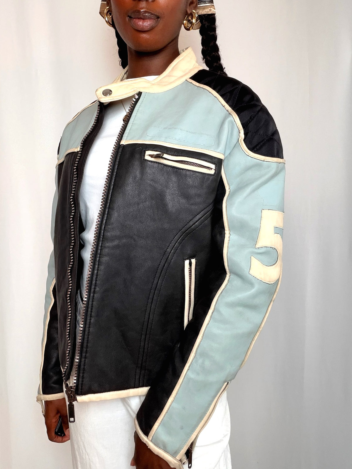 Veste en cuir tricolore Energie M vintage