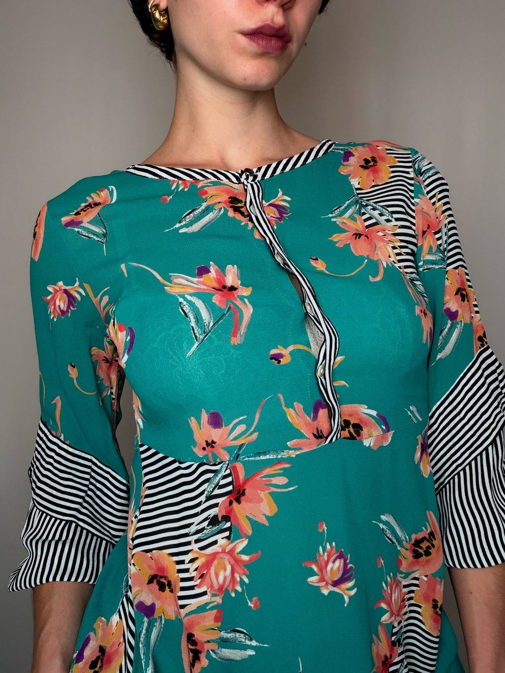 Robe Vert imprimé S/M vintage
