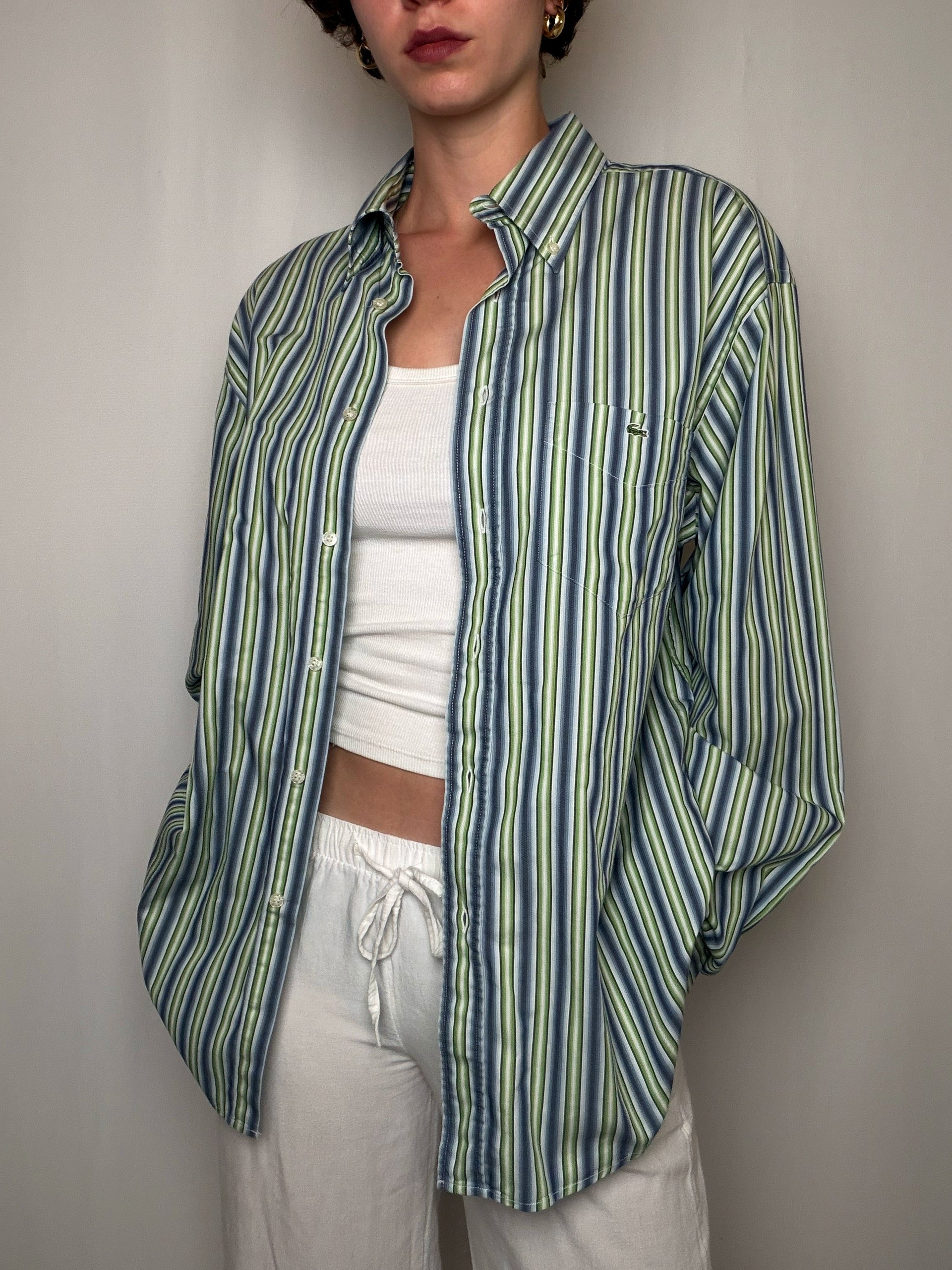 Chemise Rayures Bleu/vert/blanc Lacoste L vintage