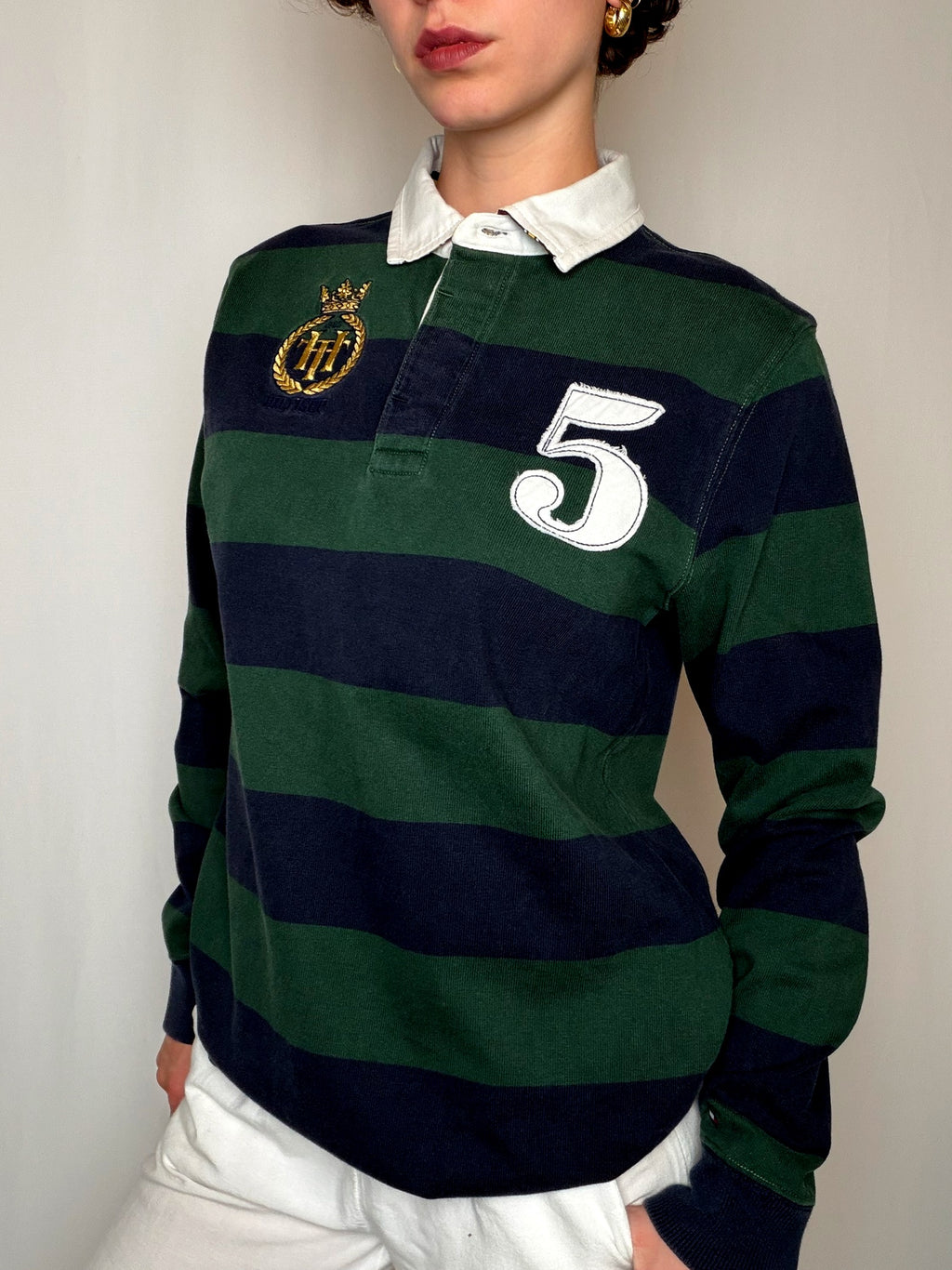Polo de rugby Vert et marine Tommy Hilfiger M vintage