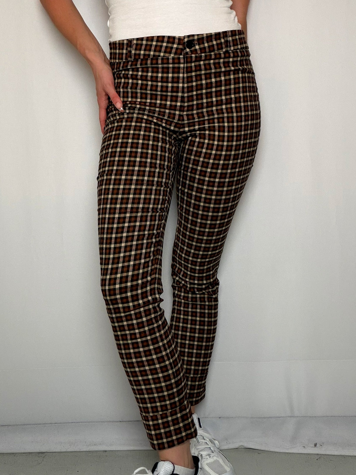 Pantalon à carreaux brun S vintage