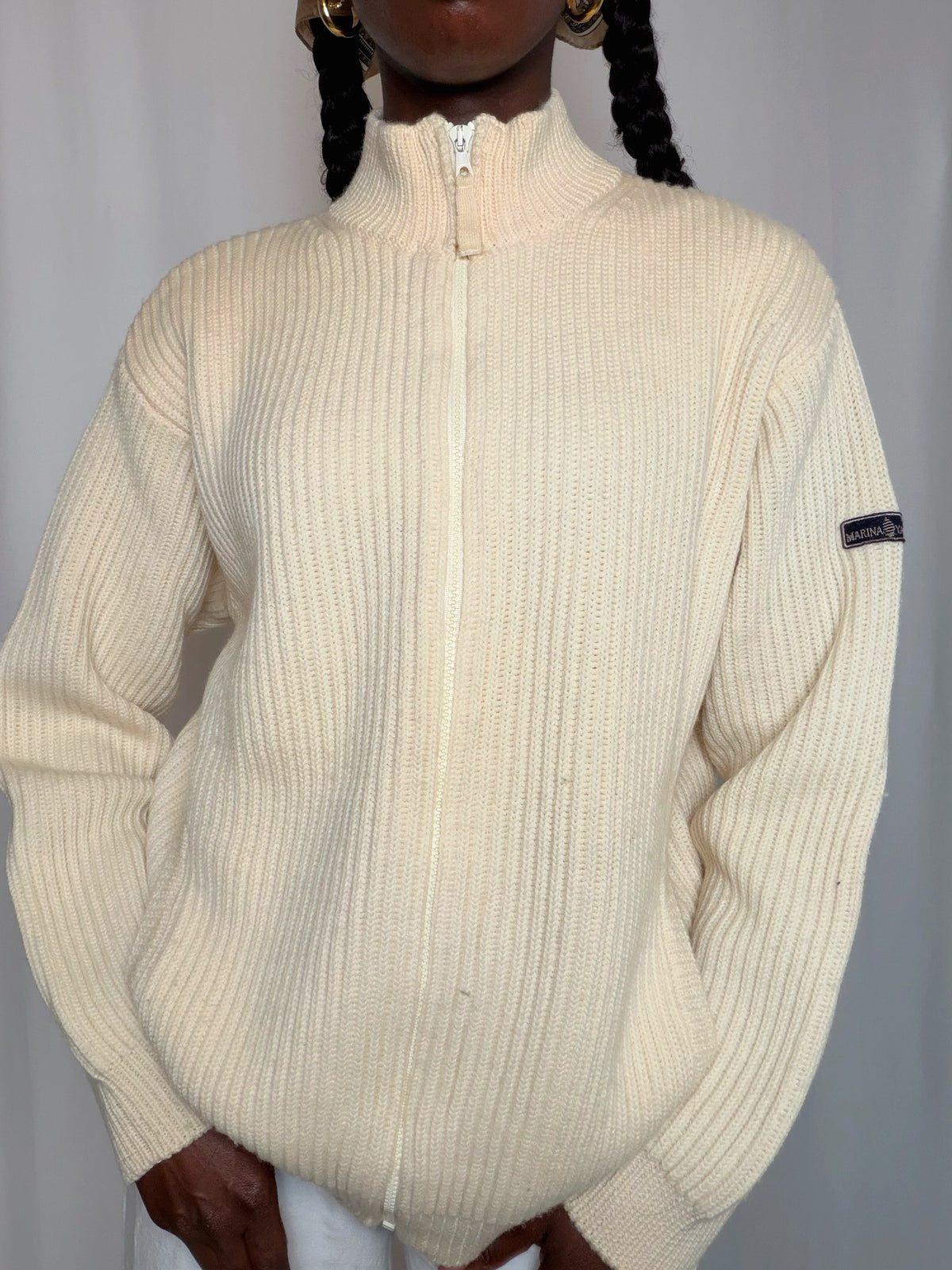 Cardigan à zip Écru Marina Yachting L vintage
