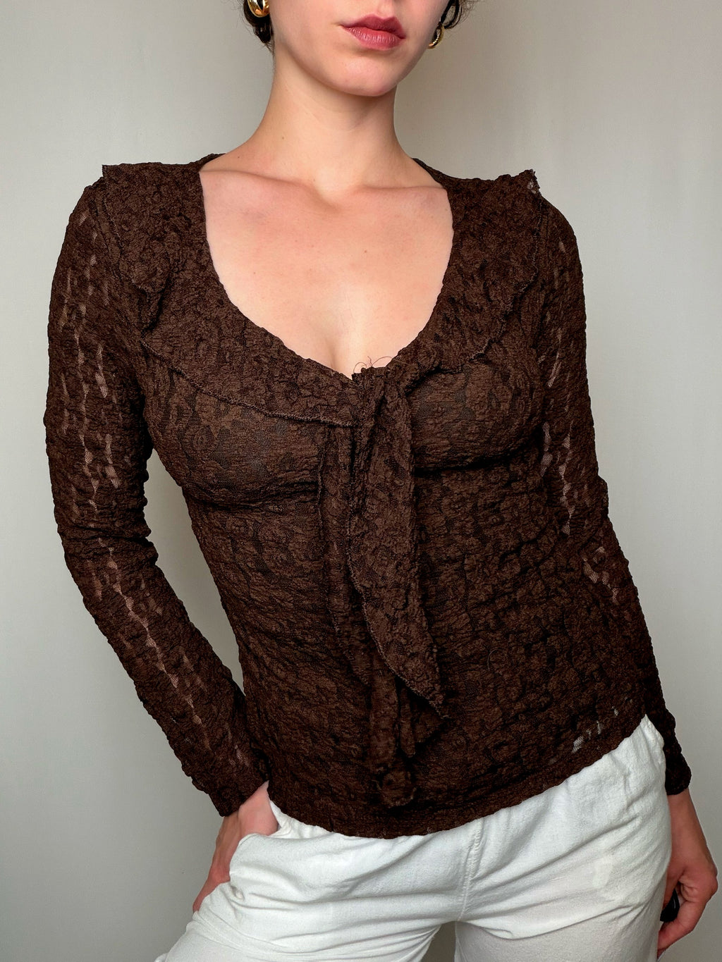 Top en dentelle brun M/L vintage