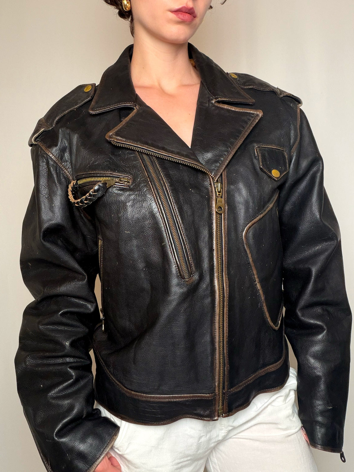 Veste en cuir Noir L vintage