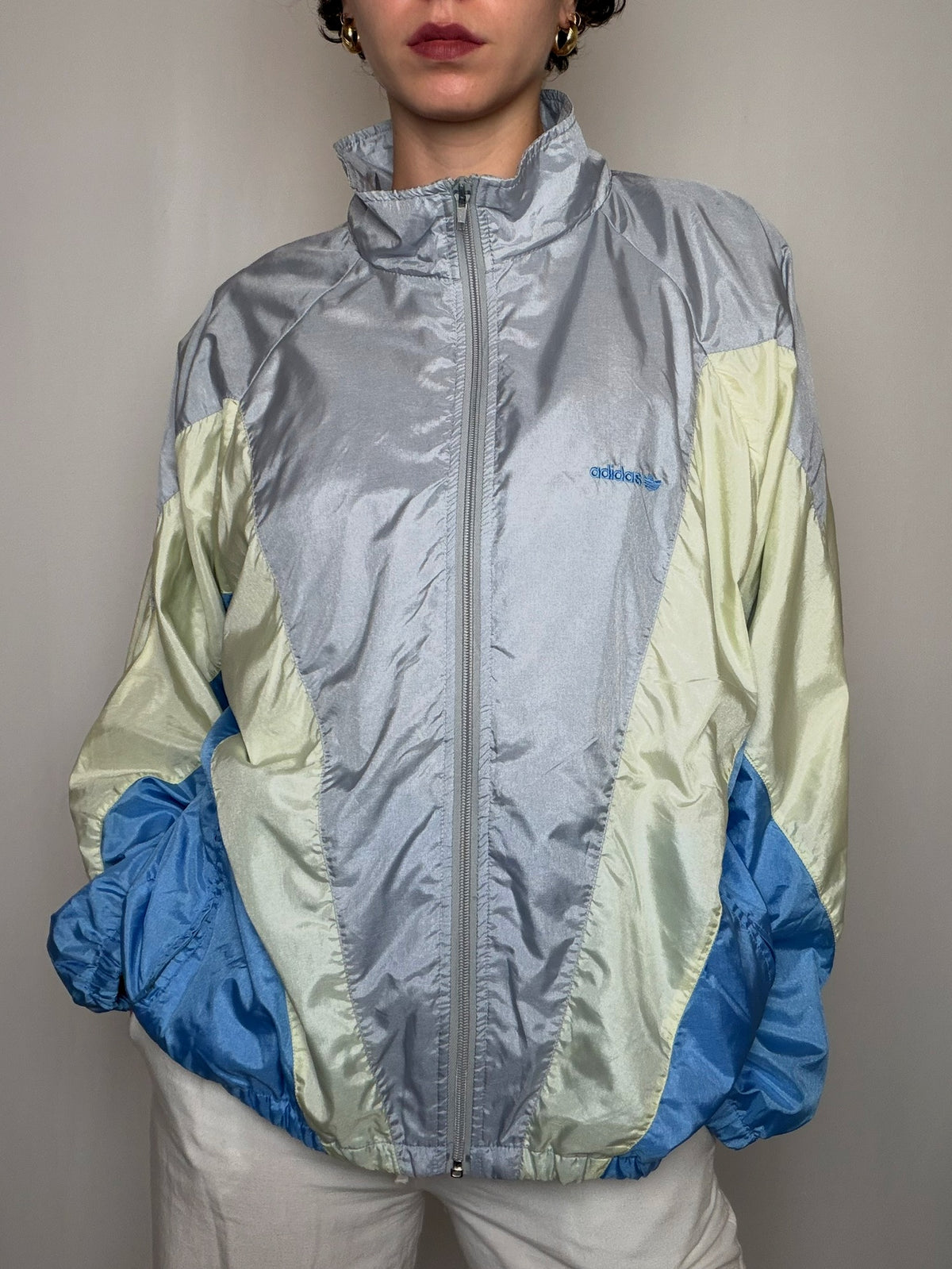 Jacket de sport Gris Argent / Multicolore Adidas L vintage