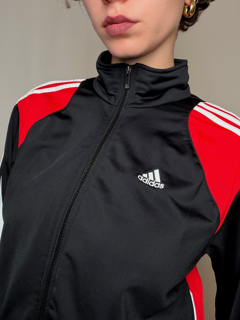 Jacket de sport noir et rouge Adidas XL vintage