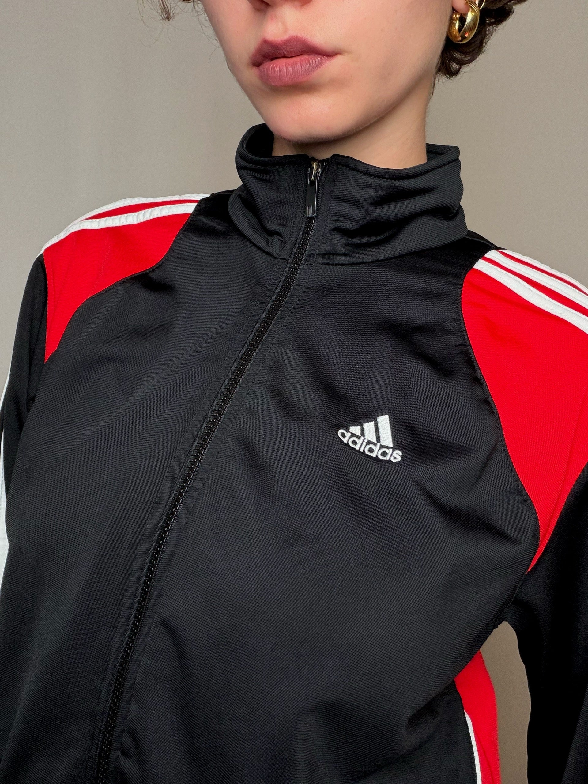 Jacket de sport noir et rouge Adidas XL vintage