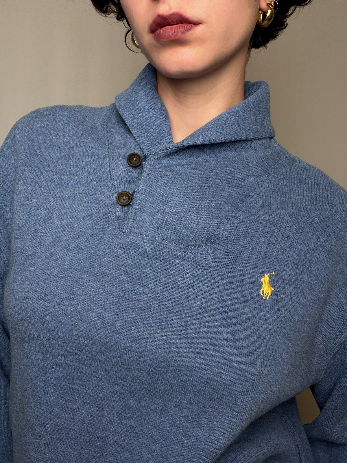 Pull col chale bleu Ralph Lauren L vintage