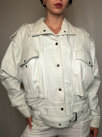 Veste en cuir Blanc Cassé M vintage