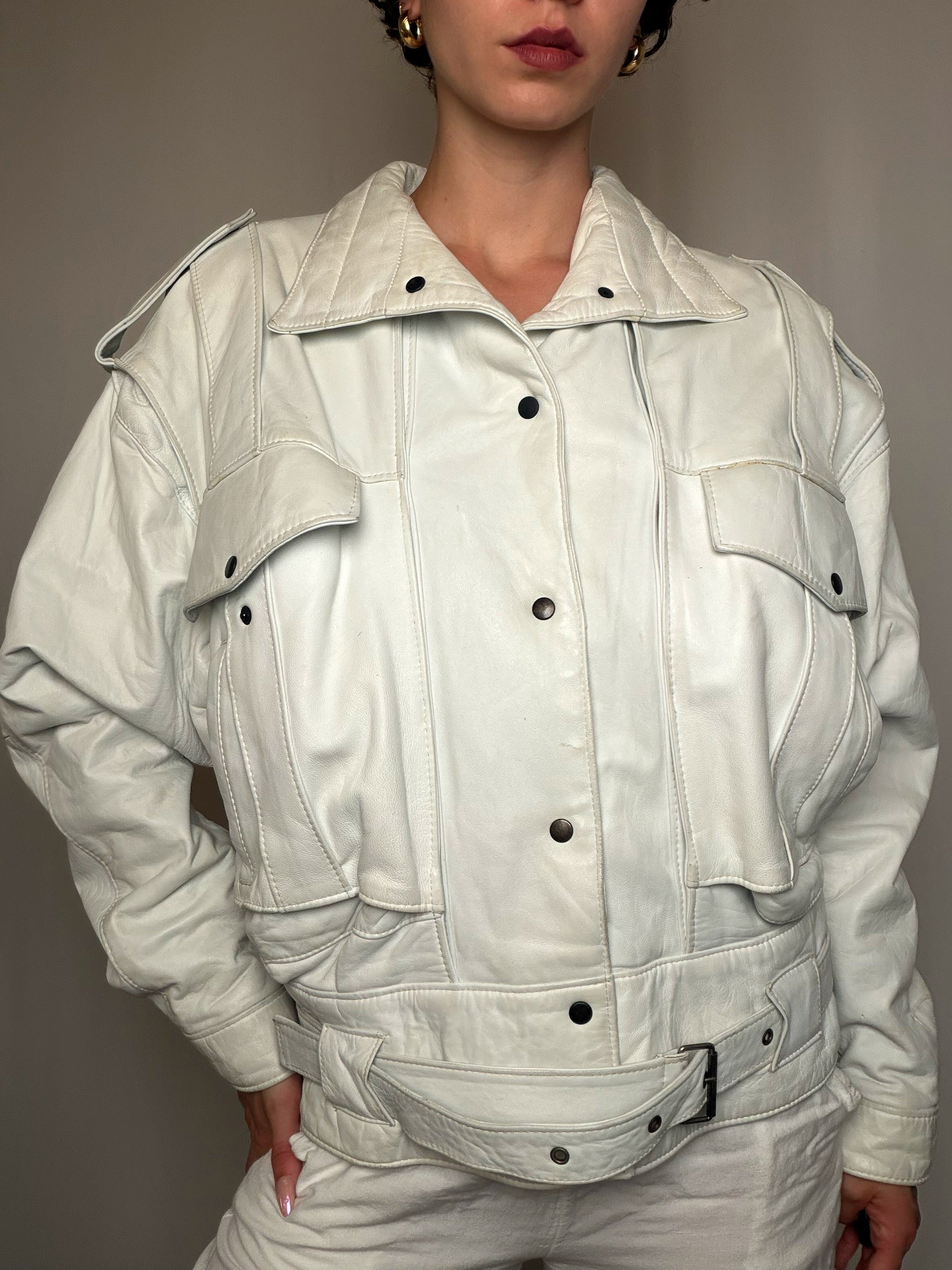 Veste en cuir Blanc Cassé M vintage