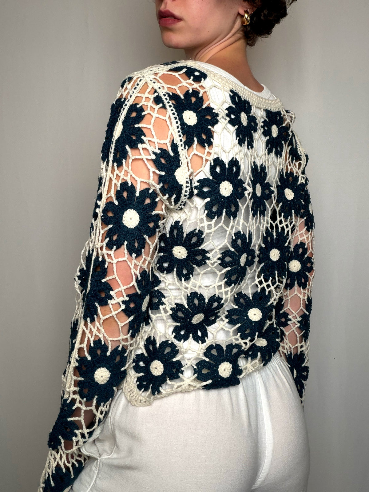 Top en crochet Noir Et Écru S/M vintage