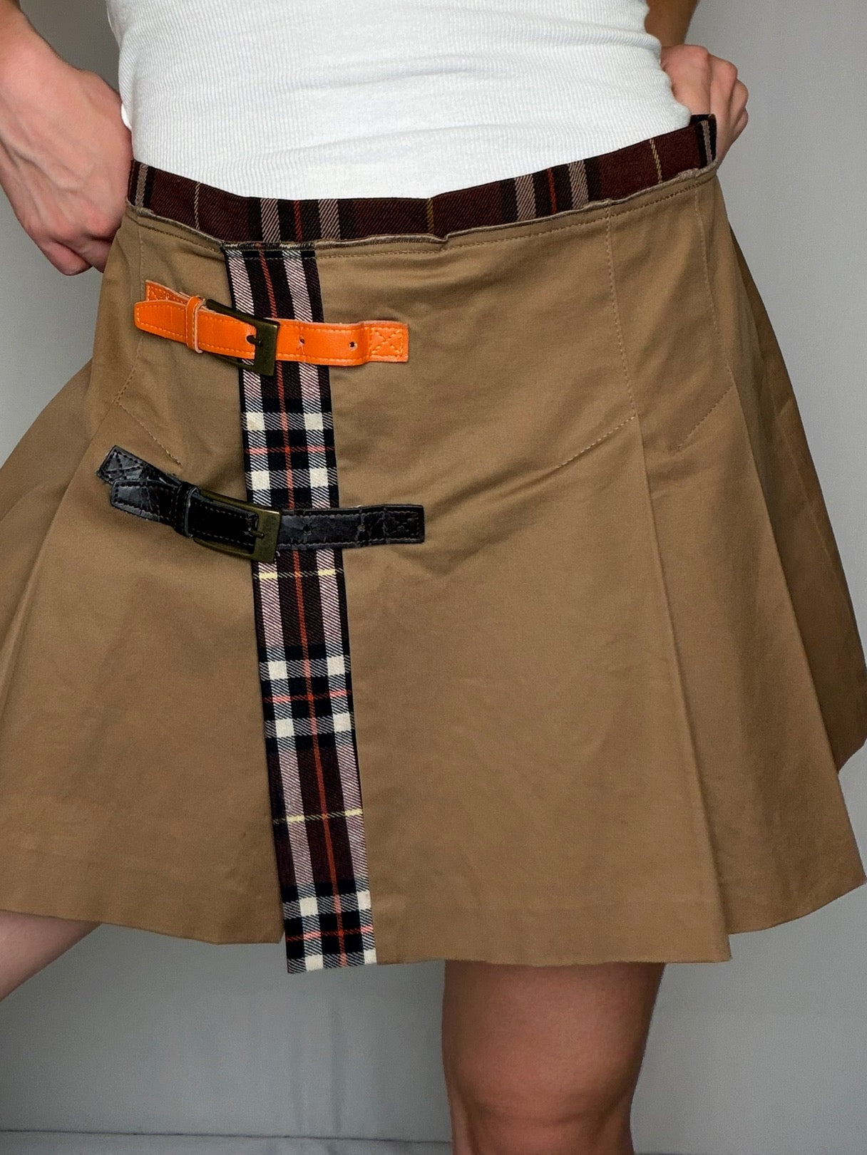 Jupe Camel Avec Imprimé Tartan L vintage