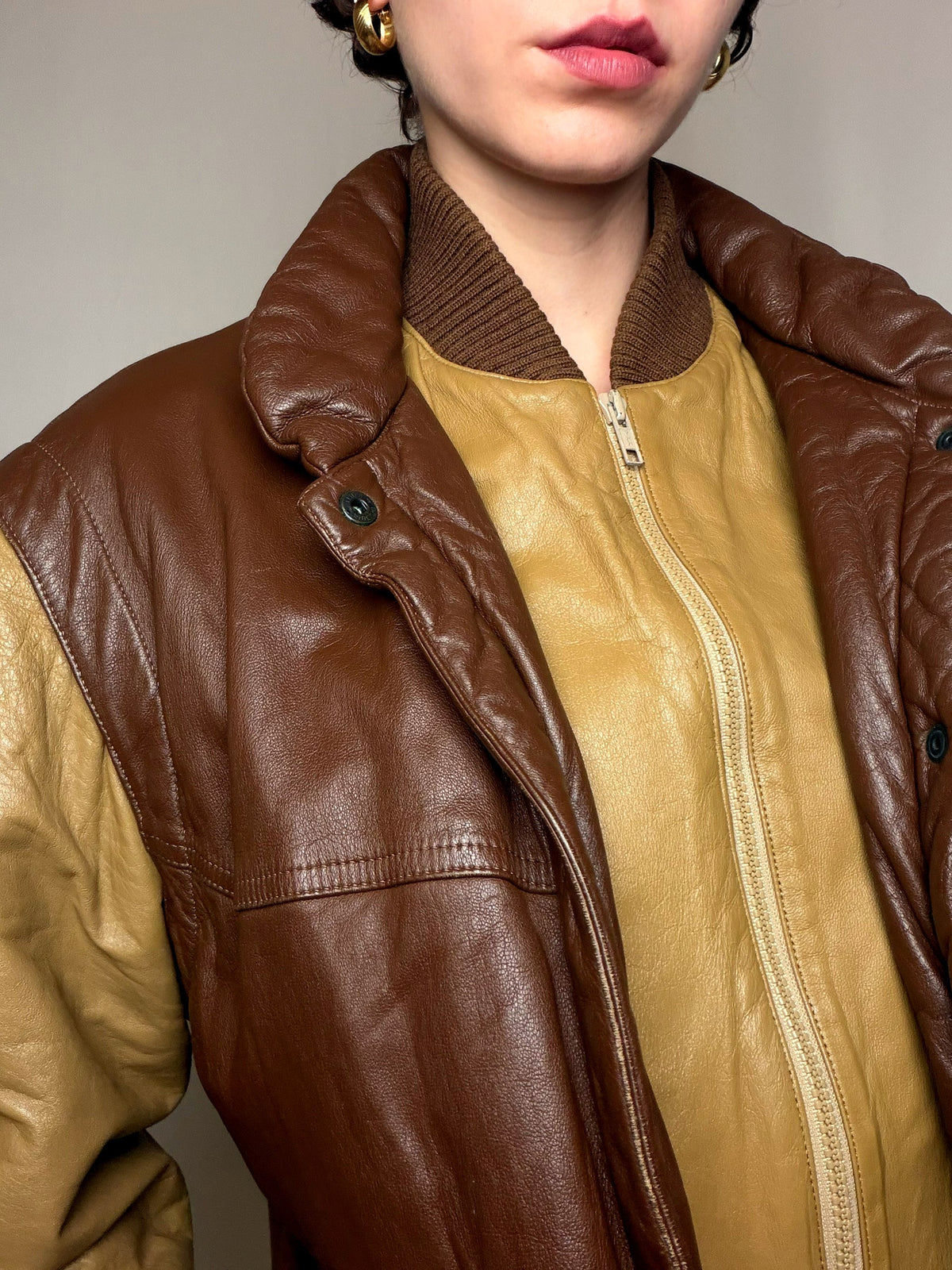 Veste en cuir bicolore M/L vintage