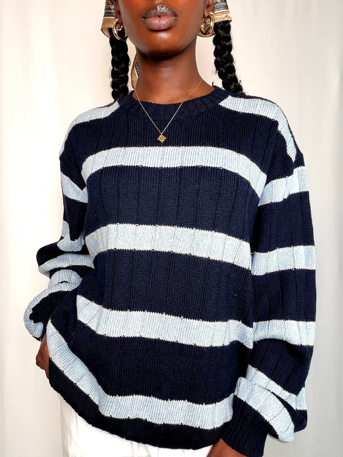 Pull rayé marine et bleu L vintage