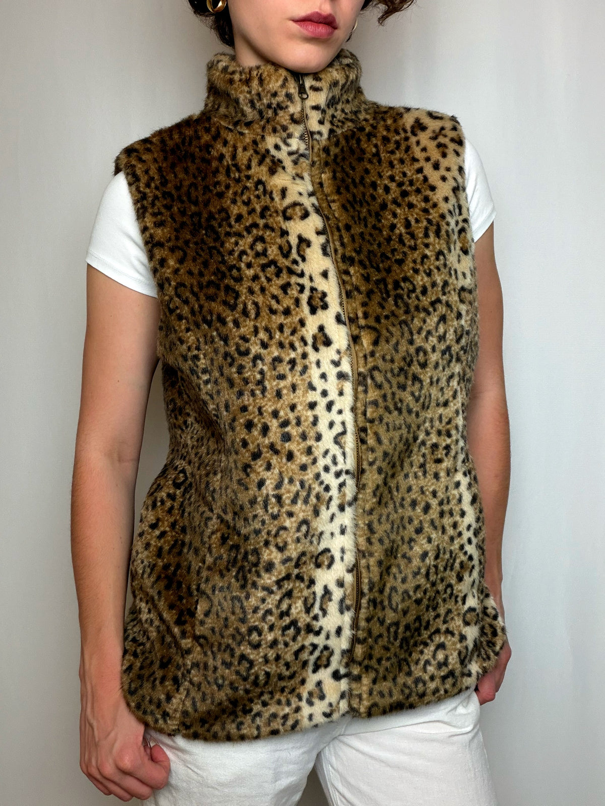Gilet en fausse fourrure léopard M vintage