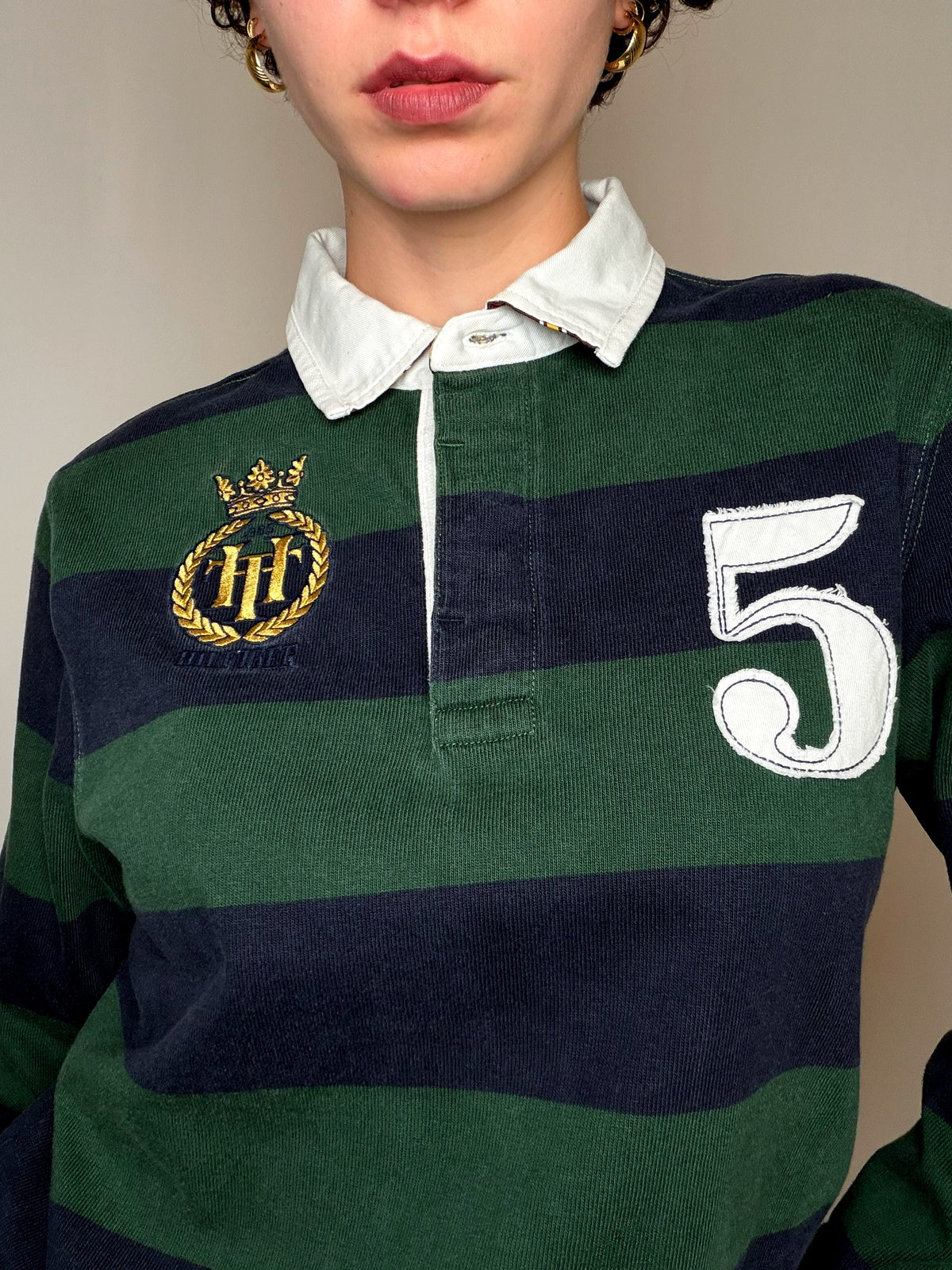 Polo de rugby Vert et marine Tommy Hilfiger M vintage