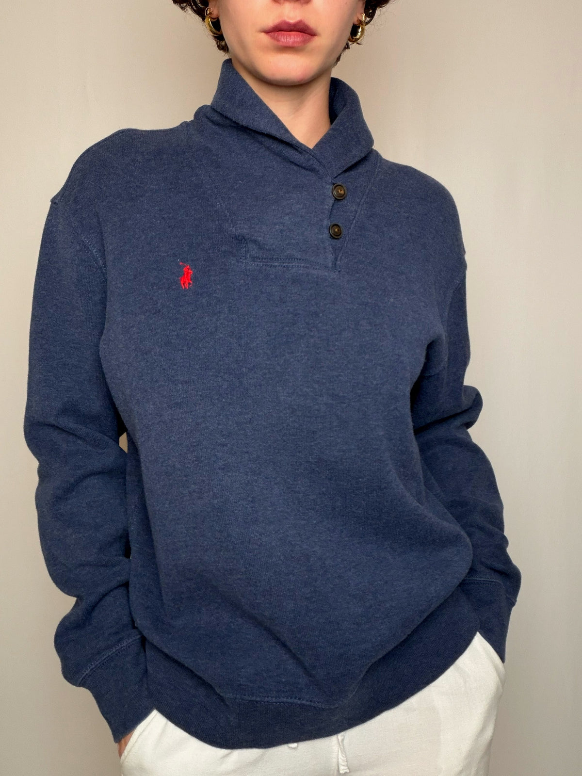 Sweat col chale bleu Ralph Lauren L vintage