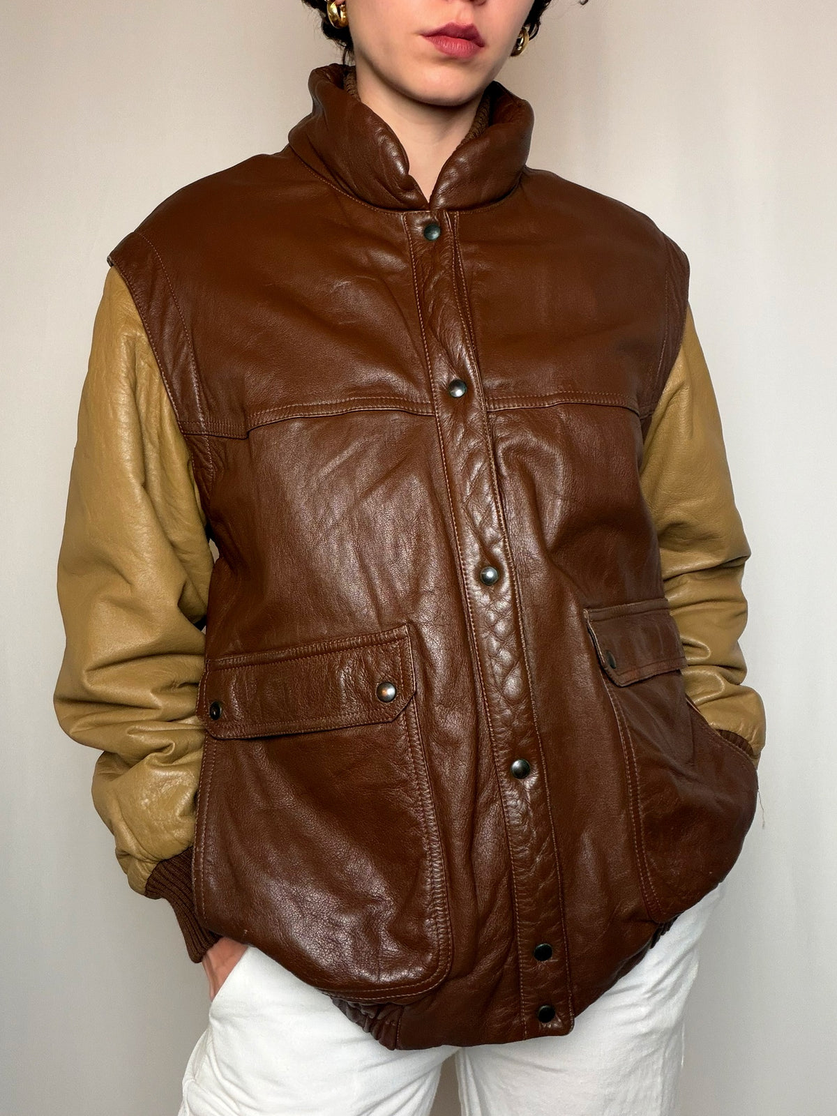 Veste en cuir bicolore M/L vintage