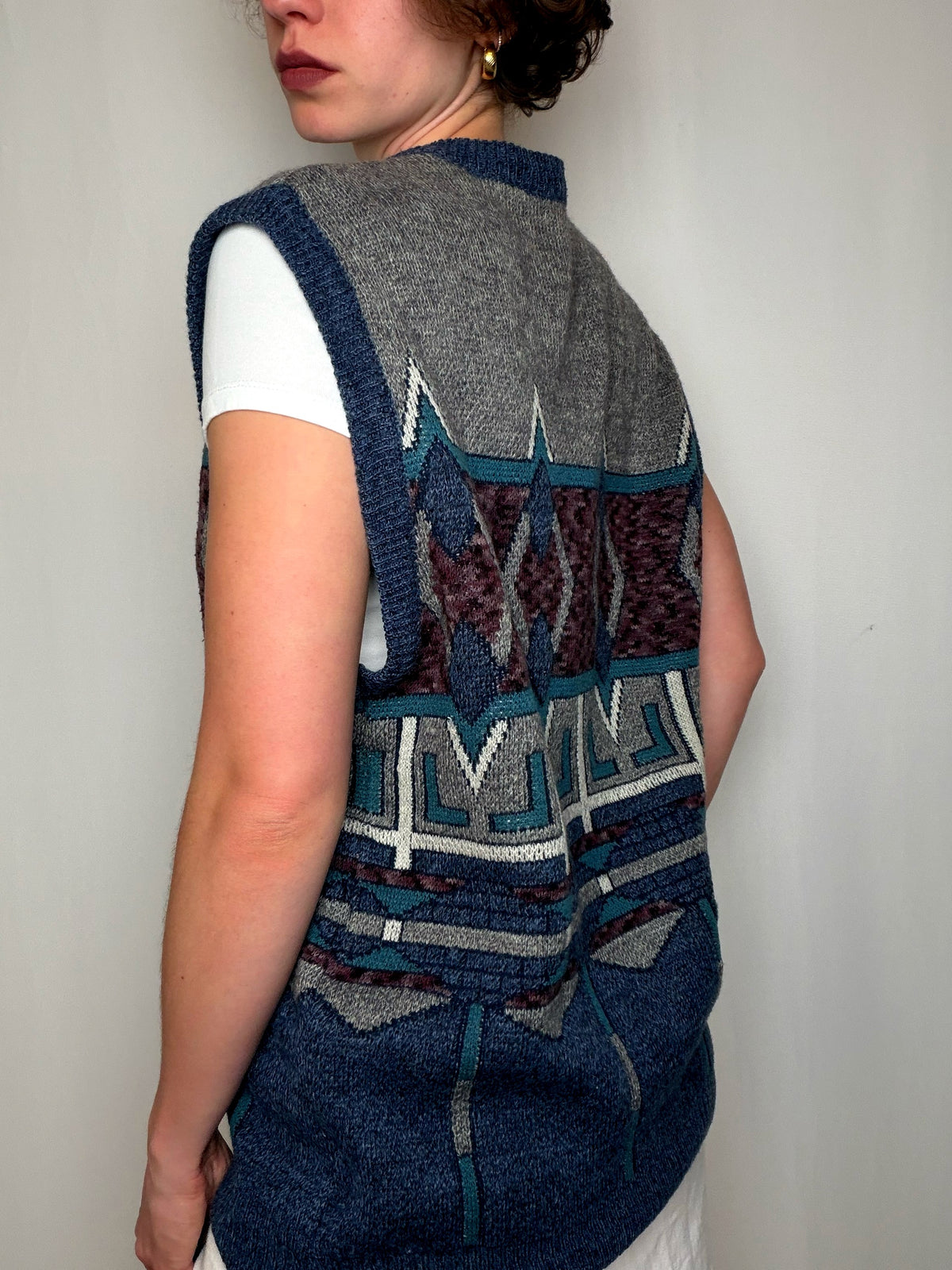 Gilet à motifs tricolores L vintage