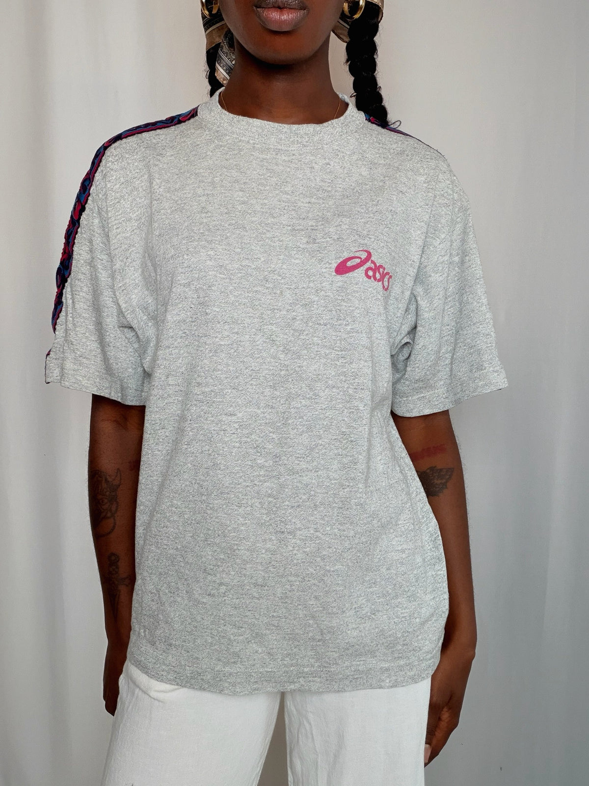 Tshirt gris chiné Asics M vintage