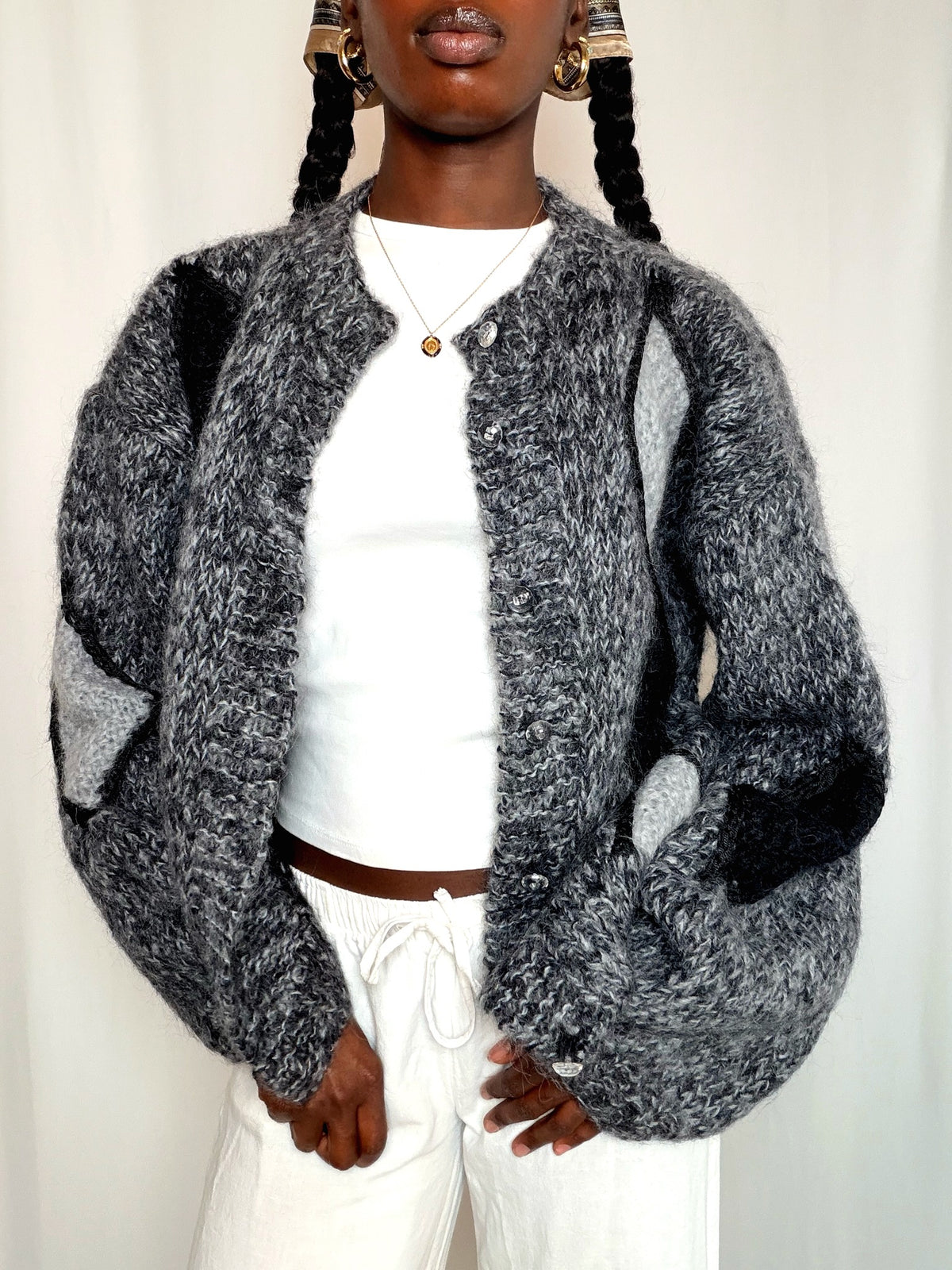 Cardigan tricoté gris M/L vintage