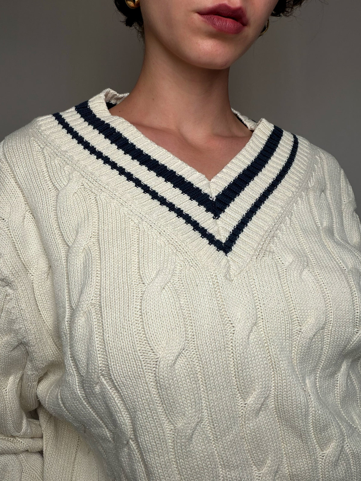 Pull cricket tressé Écru XL vintage